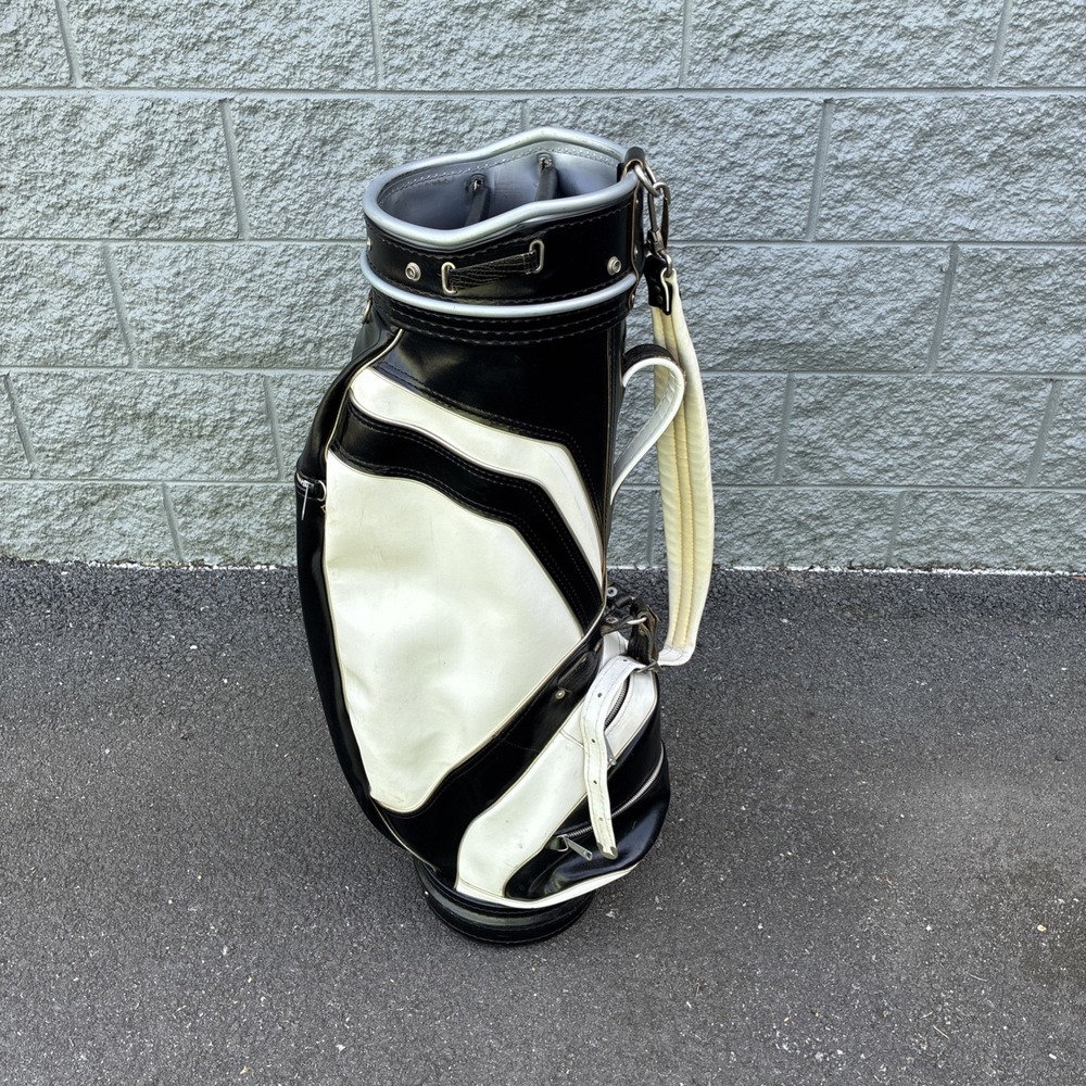Vintage MacGregor Leather White Black Golf Bag With Shoulder Strap ! 3-Way